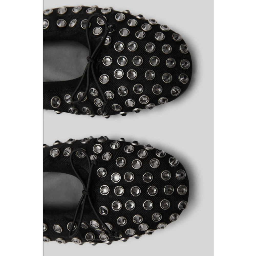 NEW MANGO MNG BLACK STUDDED RHINESTONE MESH BALLERINA BALLET FLATS SHOES 38 7.5 - Picture 5 of 14